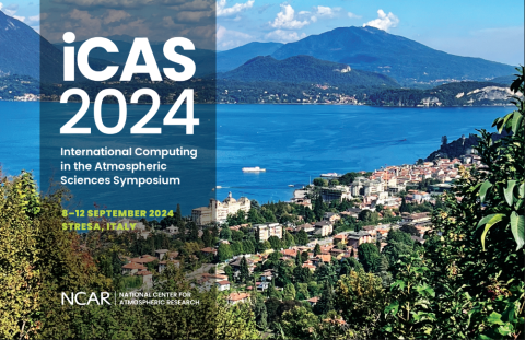 iCAS 2024 banner, showing the view over Lago Maggiore